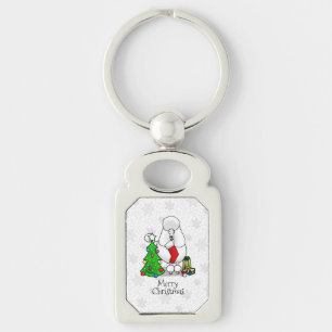 Merry Christmas Tree 2 Poodle (white) Dog Cute Key Ring