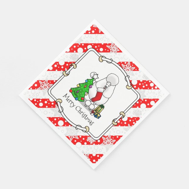 Merry Christmas Tree 2 Poodle (white) Dog Cute Napkin (Corner)