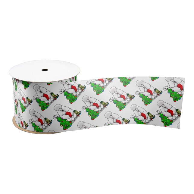 Merry Christmas Tree 2 Poodle (white) Dog Cute Satin Ribbon (Spool)