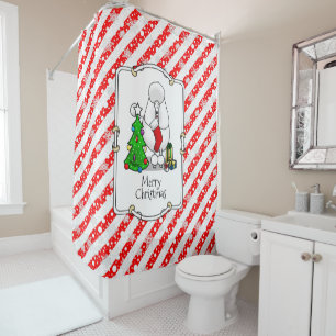 Merry Christmas Tree 2 Poodle (white) Dog Cute Shower Curtain