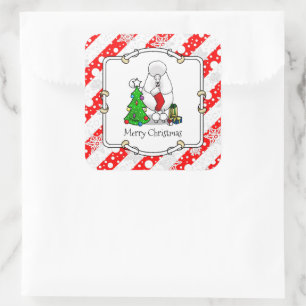 Merry Christmas Tree 2 Poodle (white) Dog Cute Square Sticker