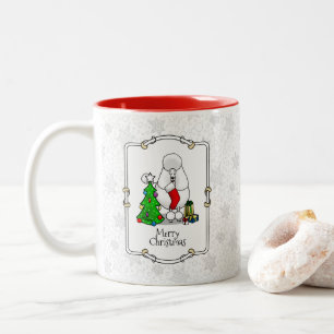Merry Christmas Tree 2 Poodle (white) Dog Cute Two-Tone Coffee Mug