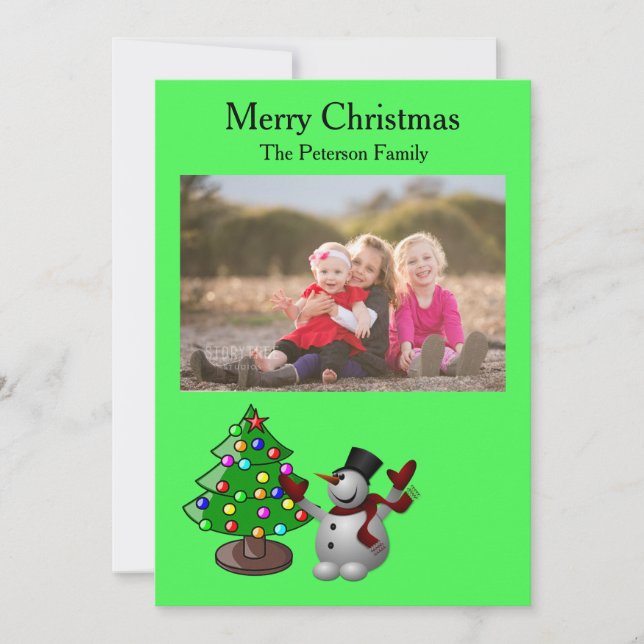 Merry Christmas Tree & 3D Snowman Flat Card (Front)