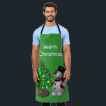Merry Christmas Tree 3D Snowman Green Large Apron<br><div class="desc">Merry Christmas celebration with this item. This design looks good on any product. ⭐PERSONALIZE this template with your artwork. ⭐EDIT it further to make more changes. ⭐TRANSFER this design to any product. Visit all my stores at bit.ly/SandyspiderStores (cut and paste).</div>