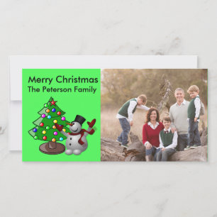 Merry Christmas Tree & 3D Snowman Photocard Holiday Card