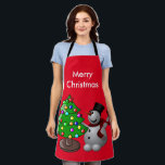 Merry Christmas Tree 3D Snowman Red Medium Apron<br><div class="desc">Merry Christmas celebration with this item. This design looks good on any product. ⭐PERSONALIZE this template with your artwork. ⭐EDIT it further to make more changes. ⭐TRANSFER this design to any product. Visit all my stores at bit.ly/SandyspiderStores (cut and paste).</div>