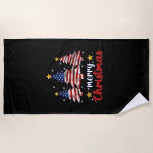 Merry Christmas Tree American Flag Funny US Flag S Beach Towel