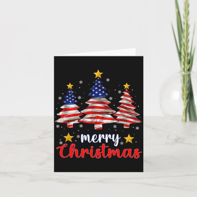 Merry Christmas Tree American Flag Funny Us Flag X Card (Front)