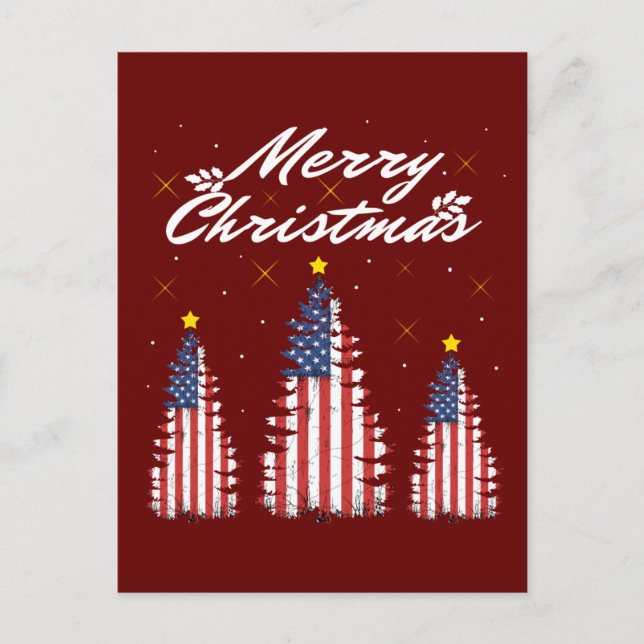 Merry Christmas Tree American Flag  Postcard (Front)