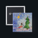Merry Christmas Tree And Frosty Snowman Watercolor 15 Cm Square Badge<br><div class="desc">Square Shaped Button Pin fashion statement accessory printed with Merry Christmas Tree And Frosty Snowman Watercolor painting original artwork design and select products collection by TheFabricSeal print on demand shop at Zazzle.com #ZazzleMade https://www.zazzle.com/store/thefabricseal TheFabricSeal©️Original. This cheerfully fun design image print is a hand painted watercolor painting is a whimsical wintertime...</div>