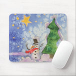 Merry Christmas Tree And Frosty Snowman Watercolor Mouse Mat<br><div class="desc">Classic Mouse Pad, retro old school flat style mousepad, home office, work station and electronic accessory printed with Merry Christmas Tree And Frosty Snowman Watercolor painting original artwork design and select products collection by TheFabricSeal print on demand shop at Zazzle.com #ZazzleMade https://www.zazzle.com/store/thefabricseal TheFabricSeal©️Original. This cheerfully fun design image print is...</div>