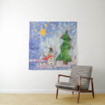 Merry Christmas Tree And Frosty Snowman Watercolor Tapestry<br><div class="desc">Tapestry wall hanging decor printed with Merry Christmas Tree And Frosty Snowman Watercolor painting original artwork design and select products collection by TheFabricSeal print on demand shop at Zazzle.com #ZazzleMade https://www.zazzle.com/store/thefabricseal TheFabricSeal©️Original. This cheerfully fun design image print is a hand painted watercolor painting is a whimsical wintertime season landscape scene...</div>