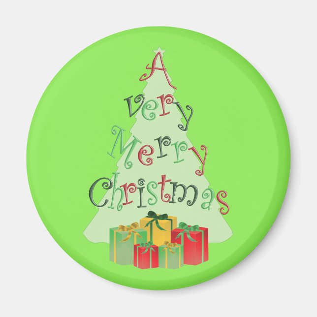 Merry Christmas Tree and Presents Magnets (Front)