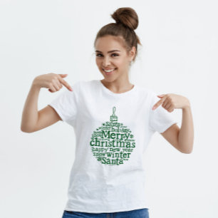 Merry Christmas Tree Ball typography design Green T-Shirt