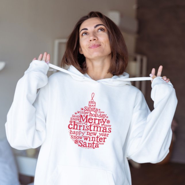 Merry Christmas Tree Ball typography design Red Hoodie (Creator Uploaded)