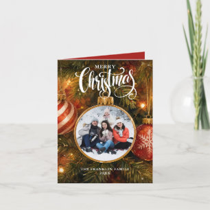 Merry Christmas Tree Baubles Photo Holiday Card