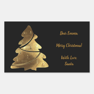 Merry Christmas Tree Black and Gold Elegant Rectangular Sticker