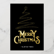 Merry Christmas Tree Black Background Gold
