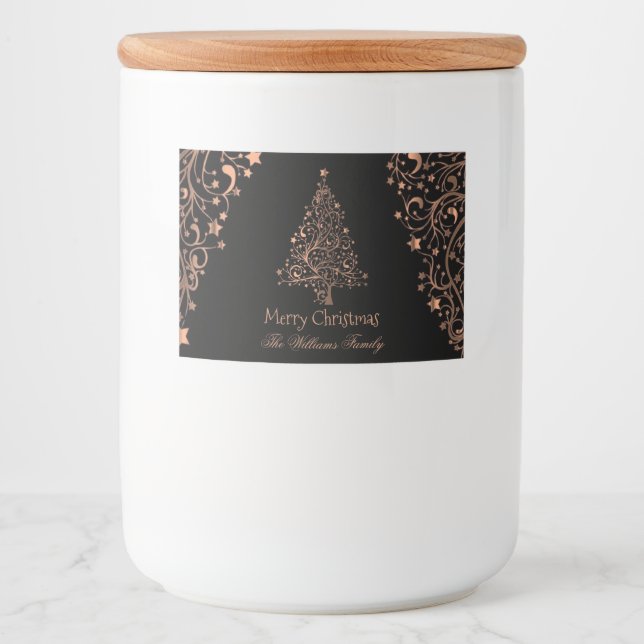 Merry Christmas Tree Black Brown Copper Food Label (Front)