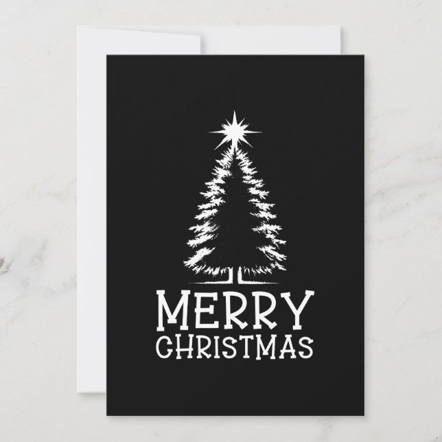 Merry Christmas Tree Black Chic Distressed Grunge Holiday Card (Front)