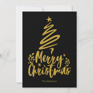 Merry Christmas Tree Black Christmas Card