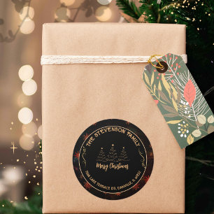 Merry Christmas Tree Black &Gold Festive Classic Round Sticker
