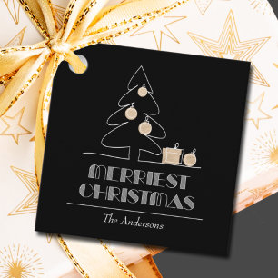 Merry Christmas Tree Black Holiday Favour Tags