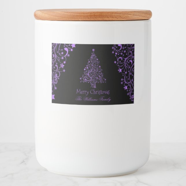 Merry Christmas Tree Black Metallic Purple Look Food Label (Front)