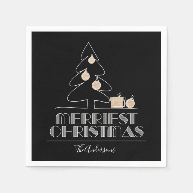 Merry Christmas Tree Black Napkin (Front)