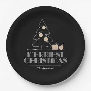 Merry Christmas Tree Black Paper Plate