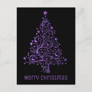Merry Christmas Tree Black Purple Metallic Look Holiday Postcard