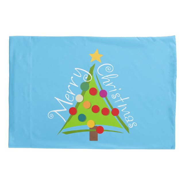 Merry Christmas Tree (blue) Pillowcase (Back)