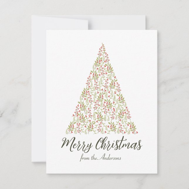 Merry Christmas Tree Botanical Elegant Holiday Card (Front)
