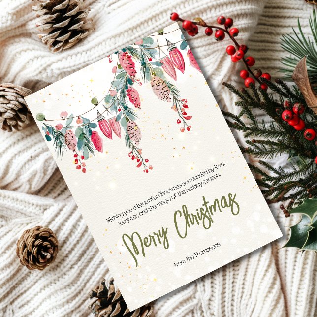 Merry Christmas tree branch and bauble Holiday Card (Creator Uploaded)