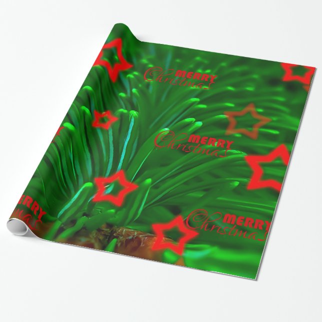 Merry Christmas Tree Branch Wrapping Paper (Unrolled)