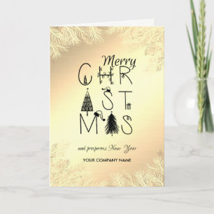 Merry Christmas Tree,Branches,Gold ,Corporate Holiday Card