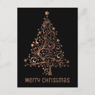 Merry Christmas Tree Brown Copper Metallic Look Holiday Postcard