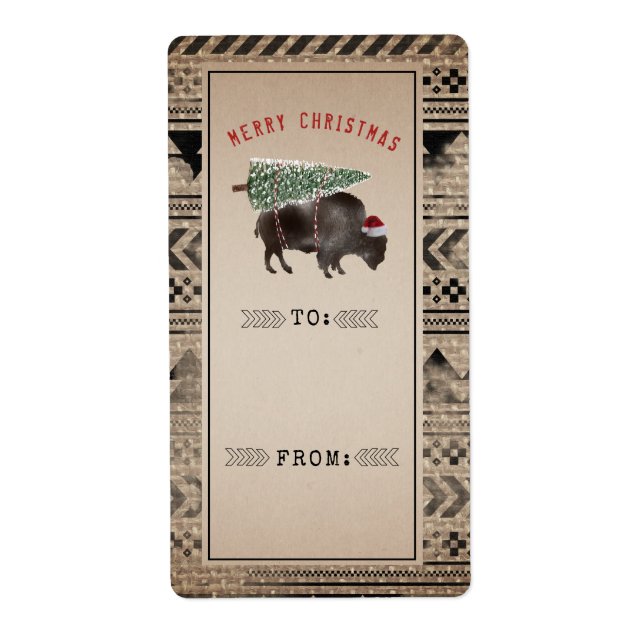 Merry Christmas Tree Buffalo Burlap To From Gift  (Front)