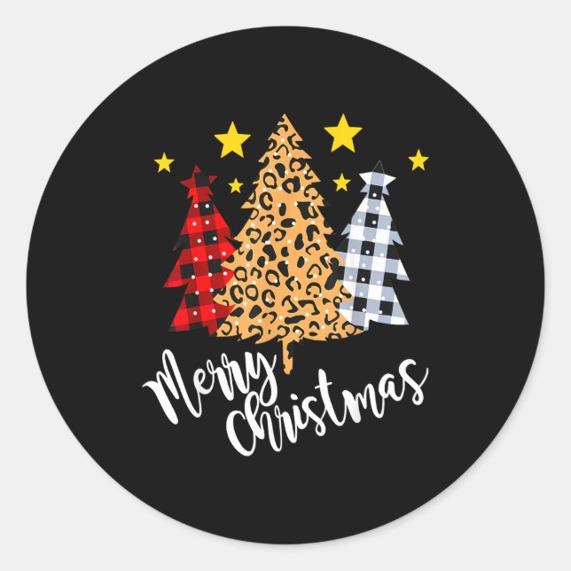 Merry Christmas Tree Buffalo Plaid Red Green Xmas  Classic Round Sticker (Front)