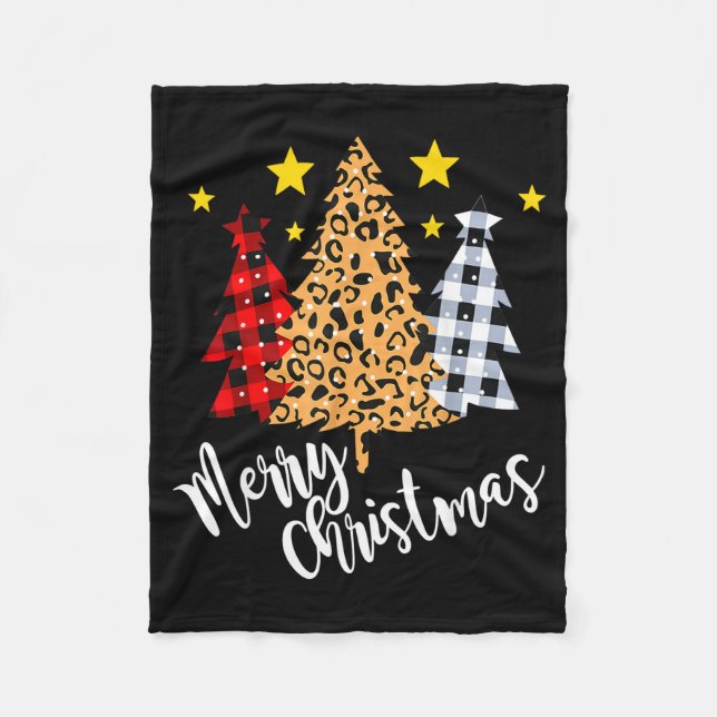 Merry Christmas Tree Buffalo Plaid Red Green Xmas  Fleece Blanket (Front)