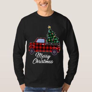 Merry Christmas Tree Buffalo Plaid Red Truck T-Shirt