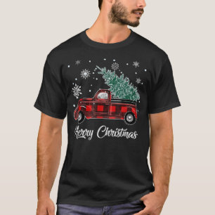 Merry Christmas Tree Buffalo Plaid Red Truck  T-Shirt