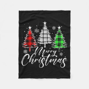 Merry Christmas Tree Buffalo Plaid Red White Green Fleece Blanket