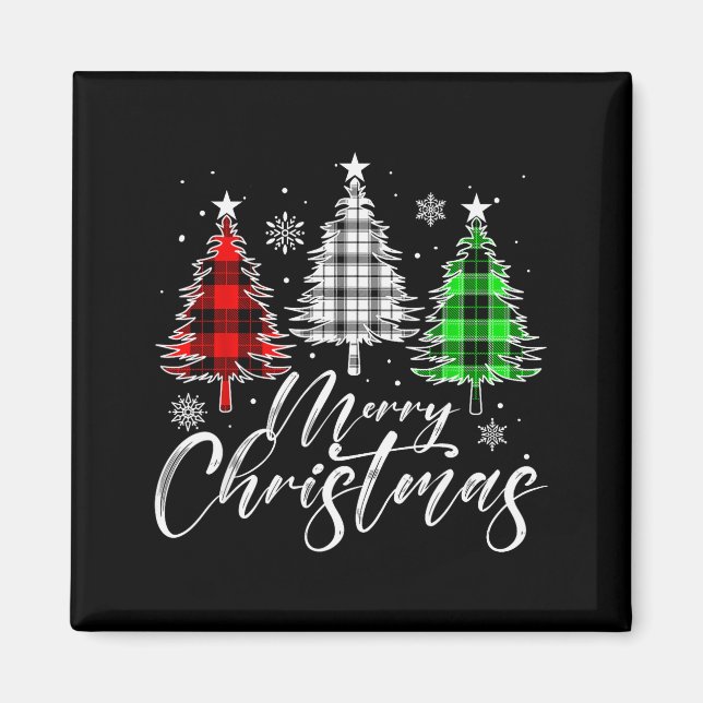 Merry Christmas Tree Buffalo Plaid Red White Green Magnet (Front)