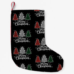 Merry Christmas Tree Buffalo Plaid Red White Green Small Christmas Stocking