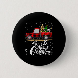 Merry Christmas Tree Buffalo Plaid Truck Family Gr 6 Cm Round Badge