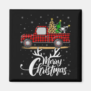 Merry Christmas Tree Buffalo Plaid Truck Family Gr Magnet