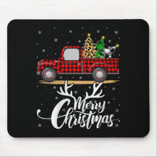Merry Christmas Tree Buffalo Plaid Truck Family Gr Mouse Mat