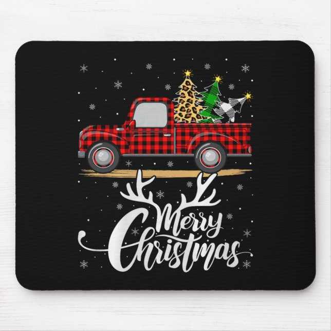 Merry Christmas Tree Buffalo Plaid Truck Family Gr Mouse Mat (Front)