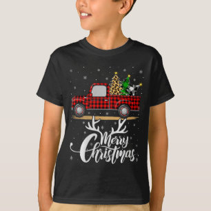 Merry Christmas Tree Buffalo Plaid Truck Family Gr T-Shirt